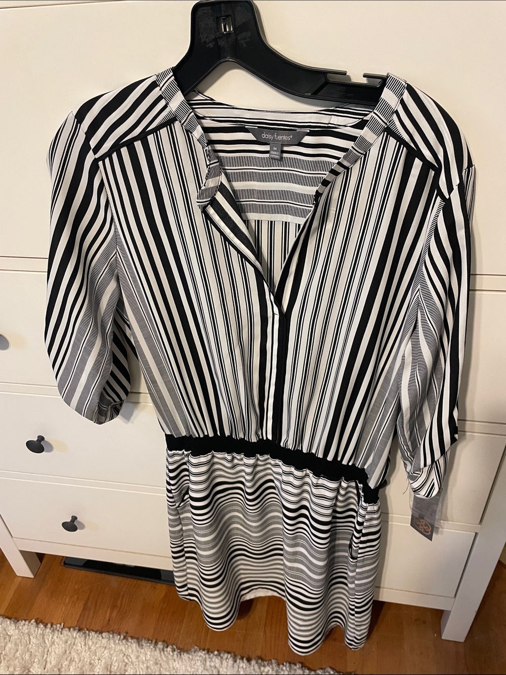 Daisy Fuentes Black & White Striped Midi Dress